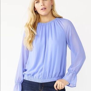 NINE WEST Blue Blouse with Chiffon Ruffle Sleeve and Elastic Waist Line Size L